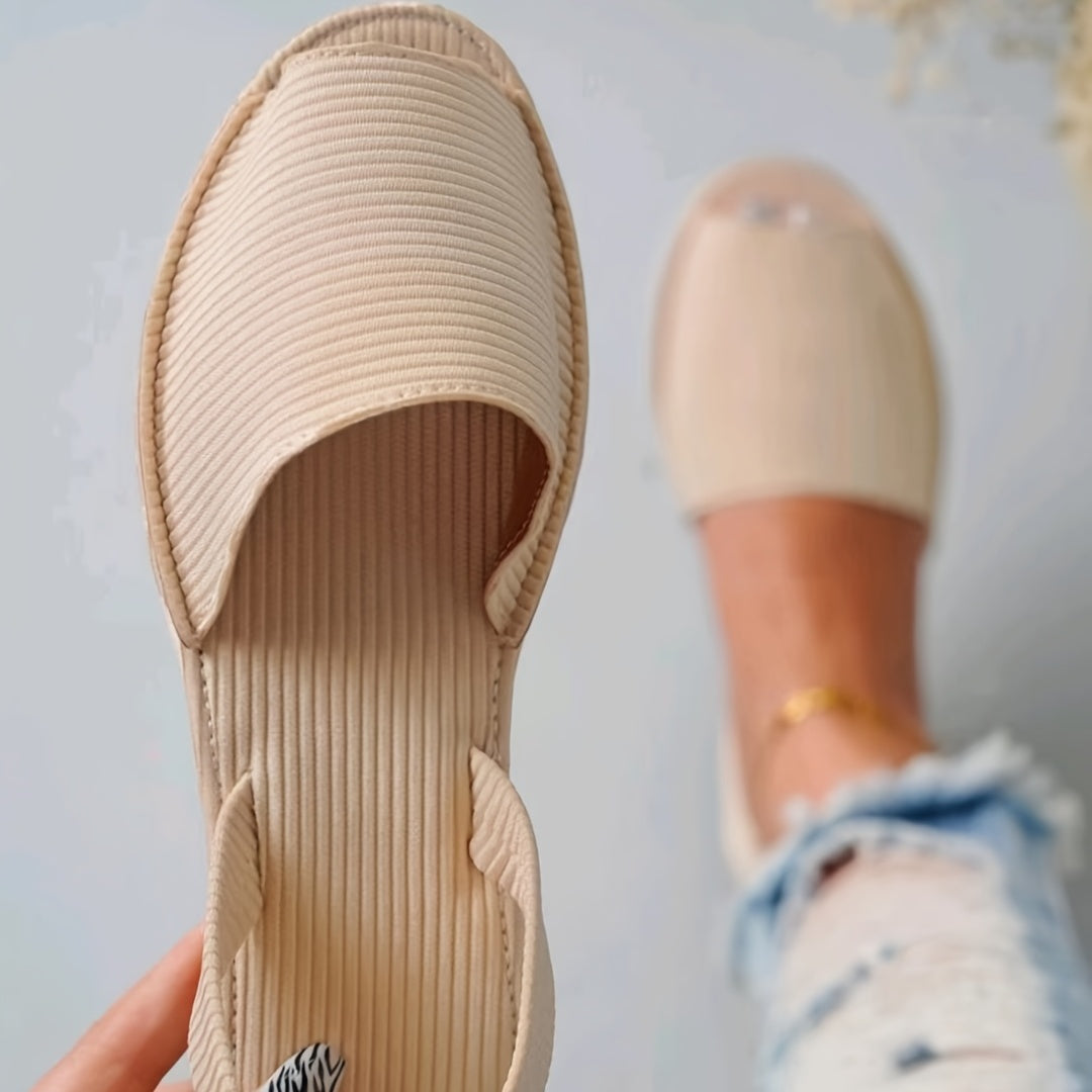 Women's Fabric Peep Toe Flat Sandals Solid Slingback Slip On Shoes