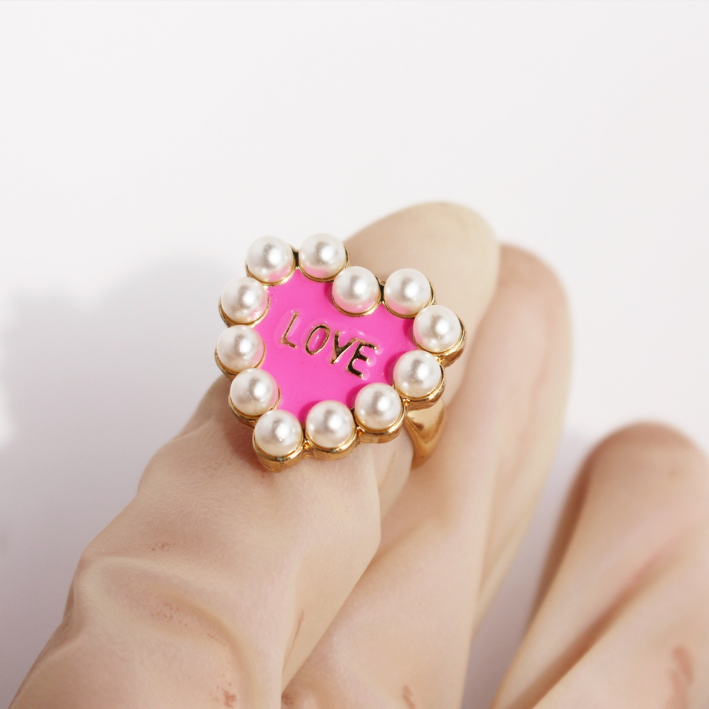 Romantic Letter Pattern Ring Faux Pearl Decor Ring