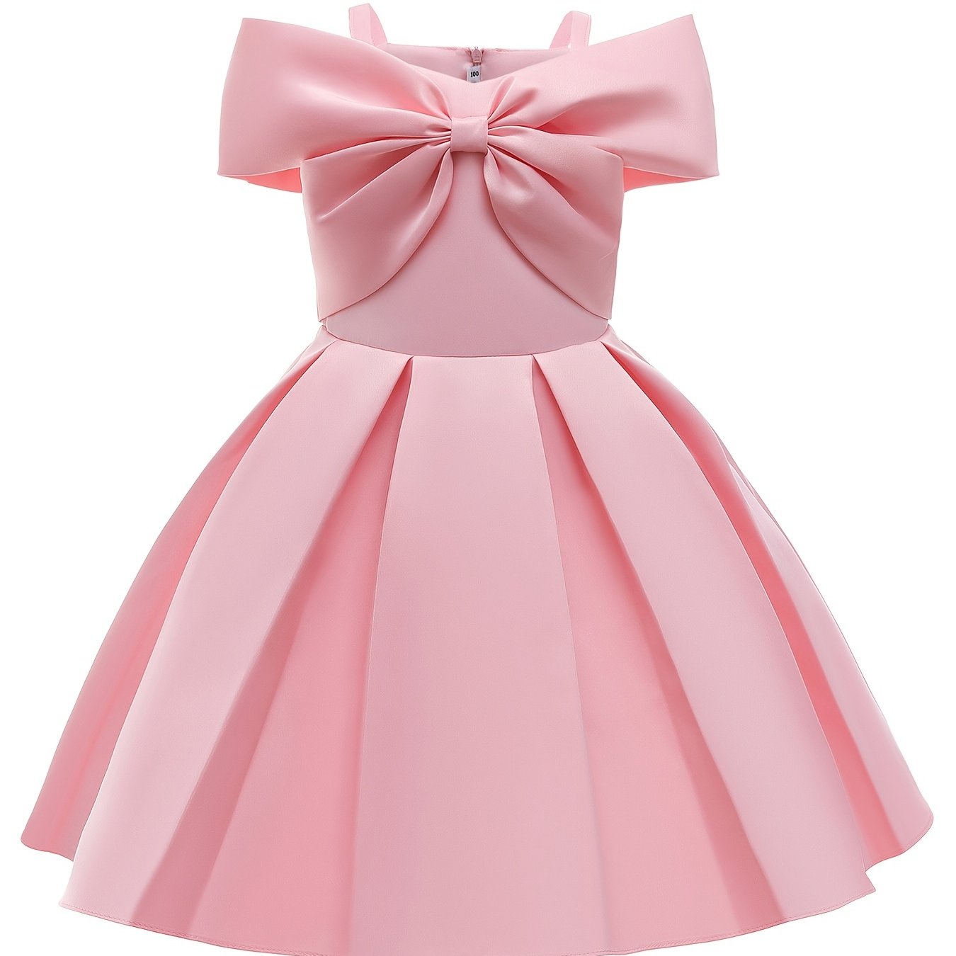 Girls Cold Shoulder Princess Pink Big Bow Decor Performance Dress