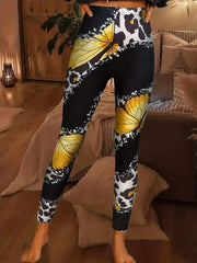 Butterfly & Leopard Print Skinny Leggings High Waist Stretchy Leggings