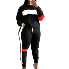 Contrast Panel Long Sleeve Sweatshirt & Sweatpants Set Plus Size