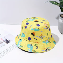 Dinosaur Print Bucket Hat Yellow Cartoon Basin Hat Lightweight Fisherman Cap