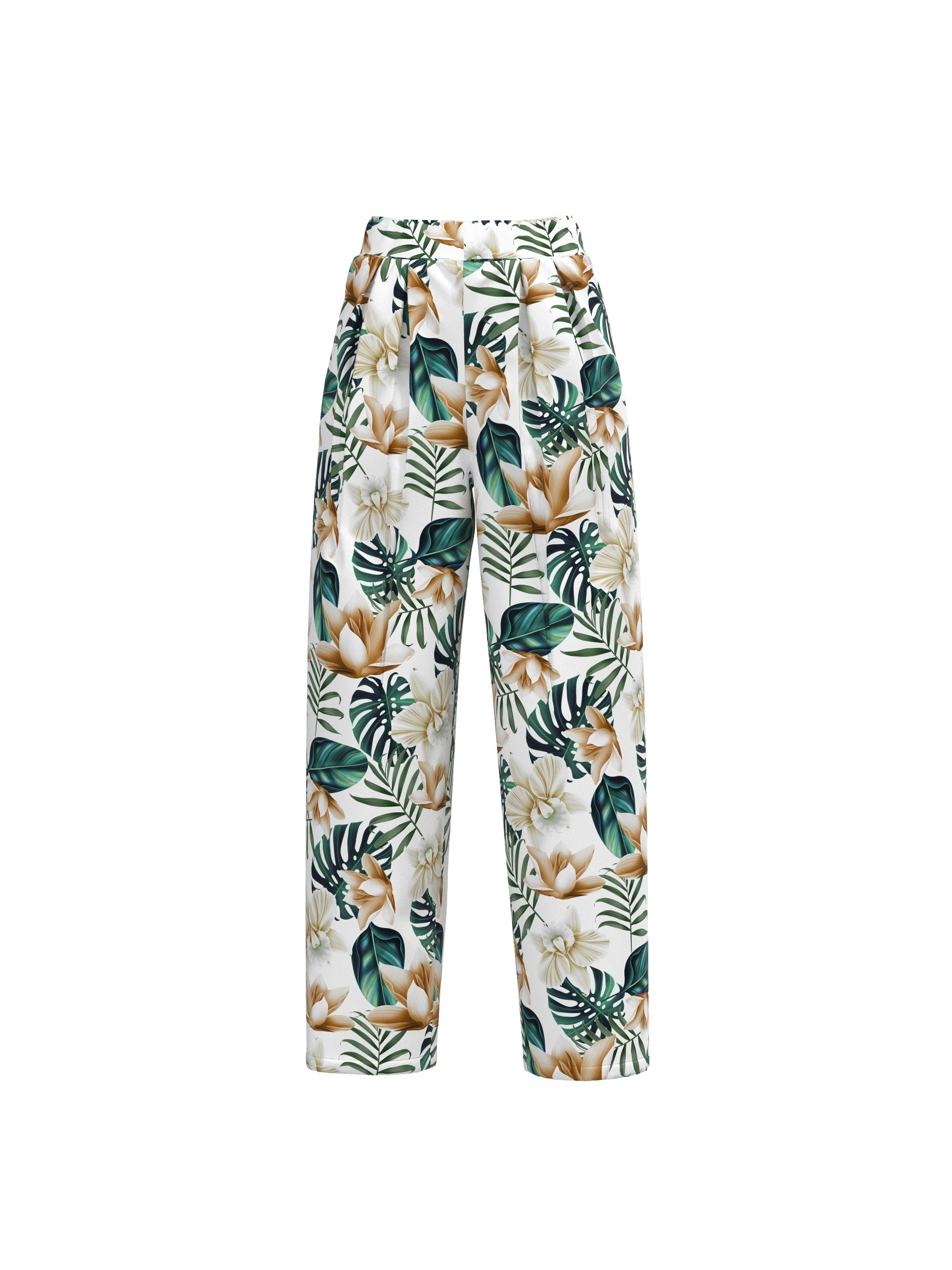 Boho Two Piece Set: Slim Tee & Tropical Print Pants