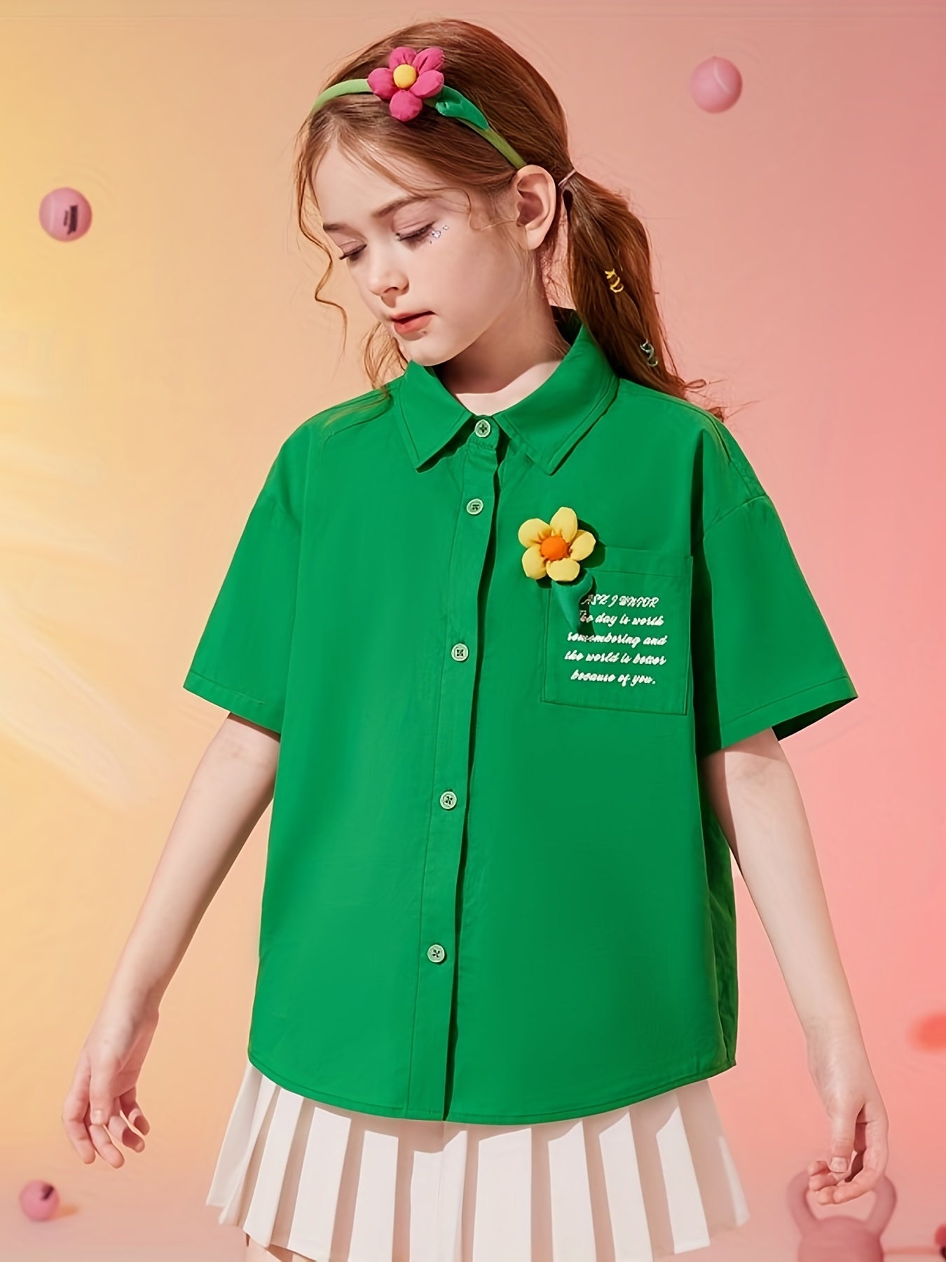 Forest Series Girls Short Sleeve Shirt Flower Graphic Top