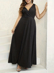 Plus Glitter Draped Back Surplice Neck Maxi Tank Party Dress