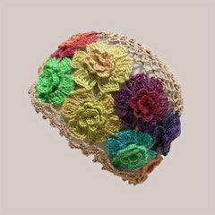 Cotton Hollow Crochet Skull Cap Knit Floral Beanie Hat