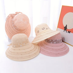 Wide Brim Sun Hat with Ribbon Bowknot for Women