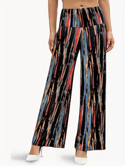 Wide Leg Print Pants Elastic Waist Women's Casual Pants