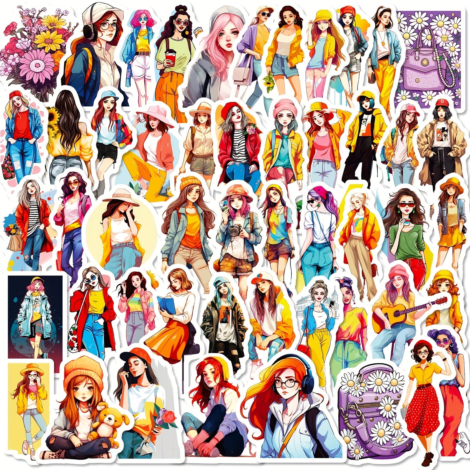 50pcs Waterproof Lady Stickers for Water Bottles Laptops Phones Skateboa