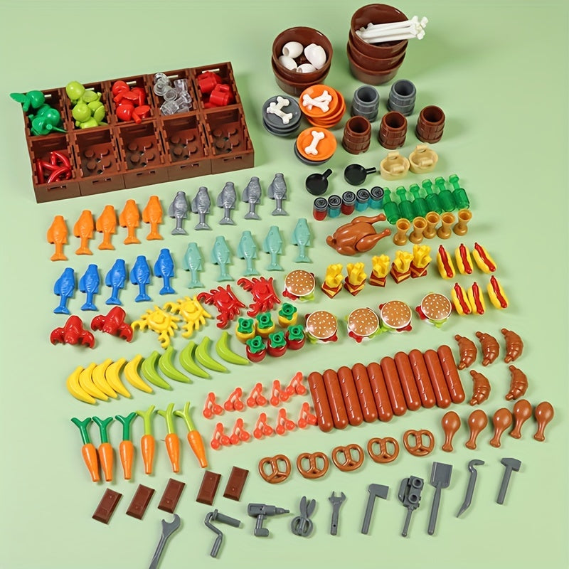 Food Building Blocks Hamburg Fries Chicken Hot Dog Fruit Accessories Toys
