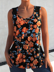 Boho Tank Top Women's Plus Floral Print Criss Cross V Neck