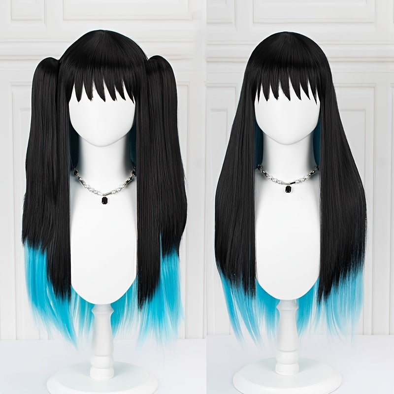 Gradient Double Layer Straight Wig Ponytail Cosplay Wig