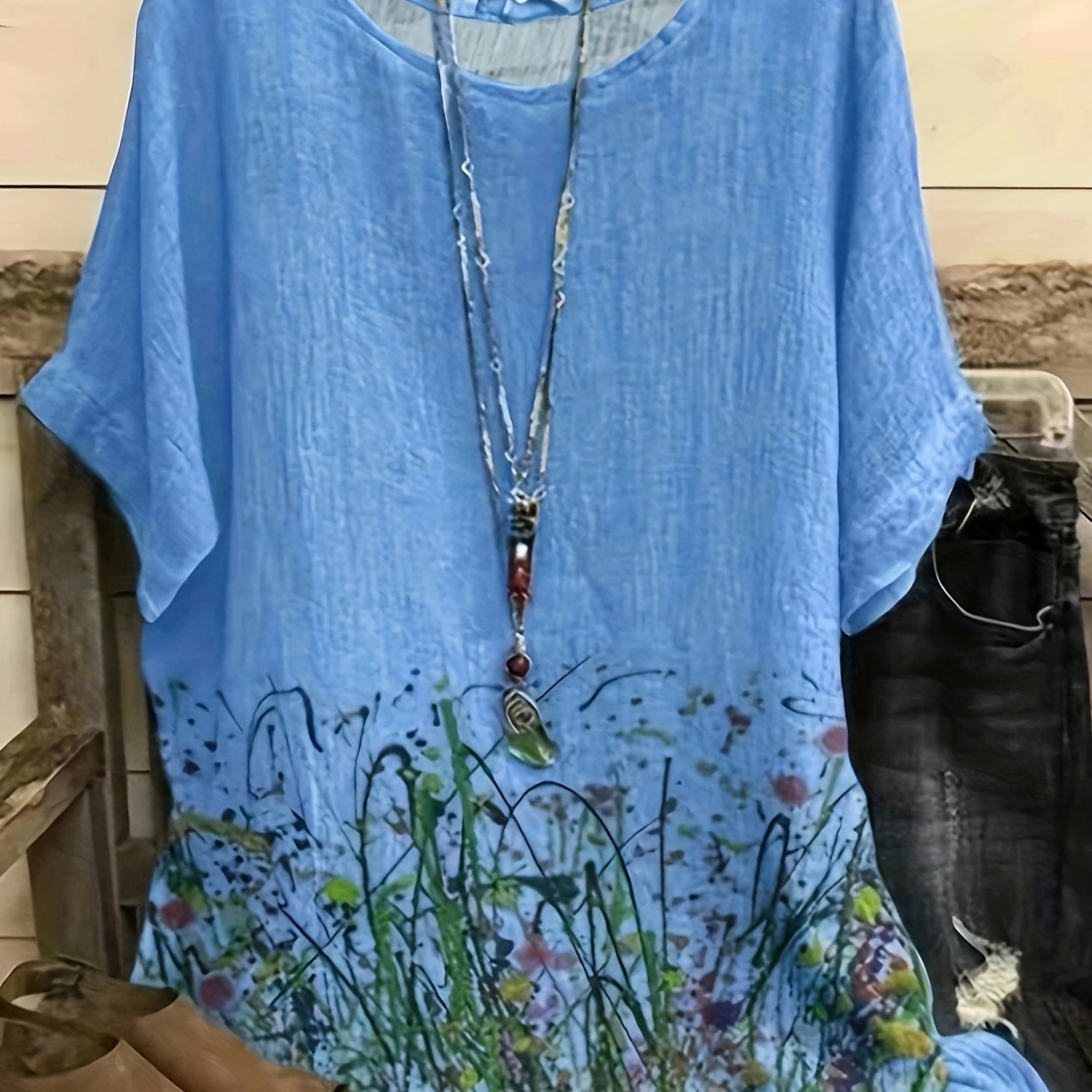 Floral Print Short Sleeve Blouse