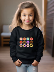 Girls Donuts Print Crew Neck Sweatshirt