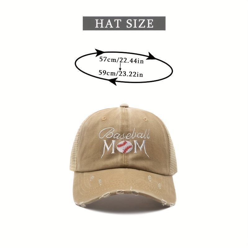 Mom Embroidery Ponytail Trucker Hat Distressed Softball Mom Baseball Cap