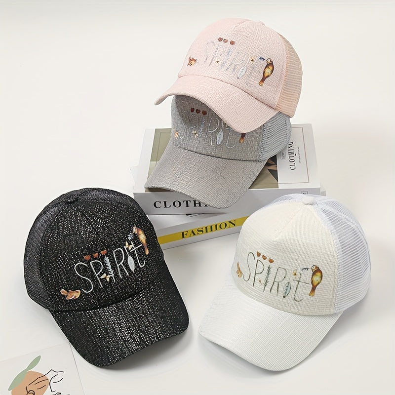 Glitter Print Mesh Trucker Hat Cotton Sunshade Baseball Cap