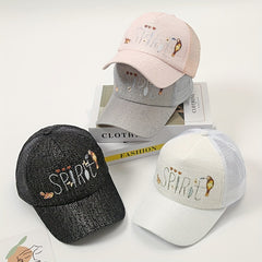 Glitter Print Mesh Trucker Hat Cotton Sunshade Baseball Cap