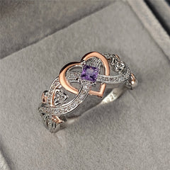 Purple Sapphire Heart Two Tone Engagement Wedding Ring