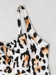 Leopard Twist Front Lace Up Cut Out One Piece Swimsuit