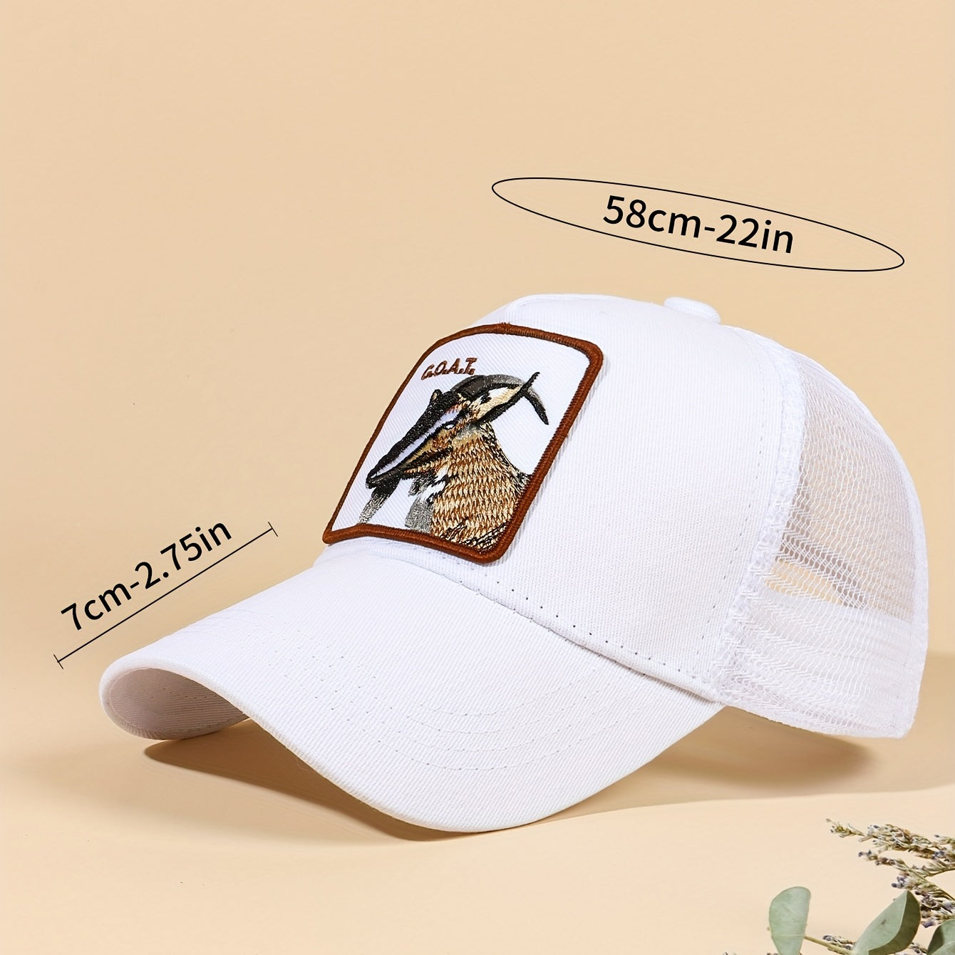 Goat Patch Embroidery Baseball Cap Mesh Trucker Hat Adjustable Unisex Sunscreen