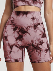 Tie Dye Wide Waistband Yoga Shorts High Waist Outdoor Biker Shorts