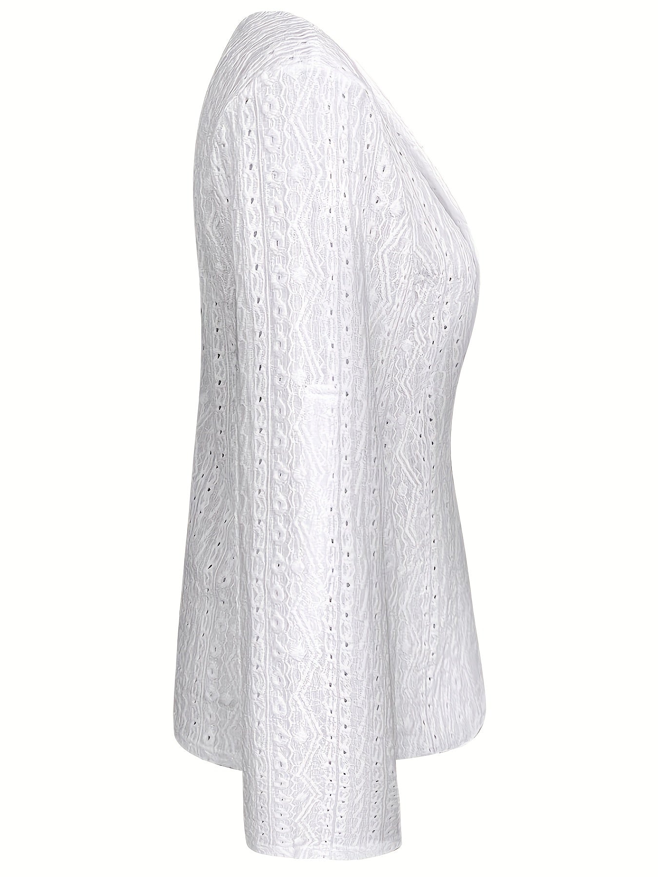 Eyelet Open Front Blazer Casual Lapel Long Sleeve Outwear