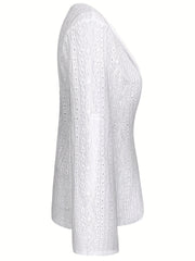 Eyelet Open Front Blazer Casual Lapel Long Sleeve Outwear