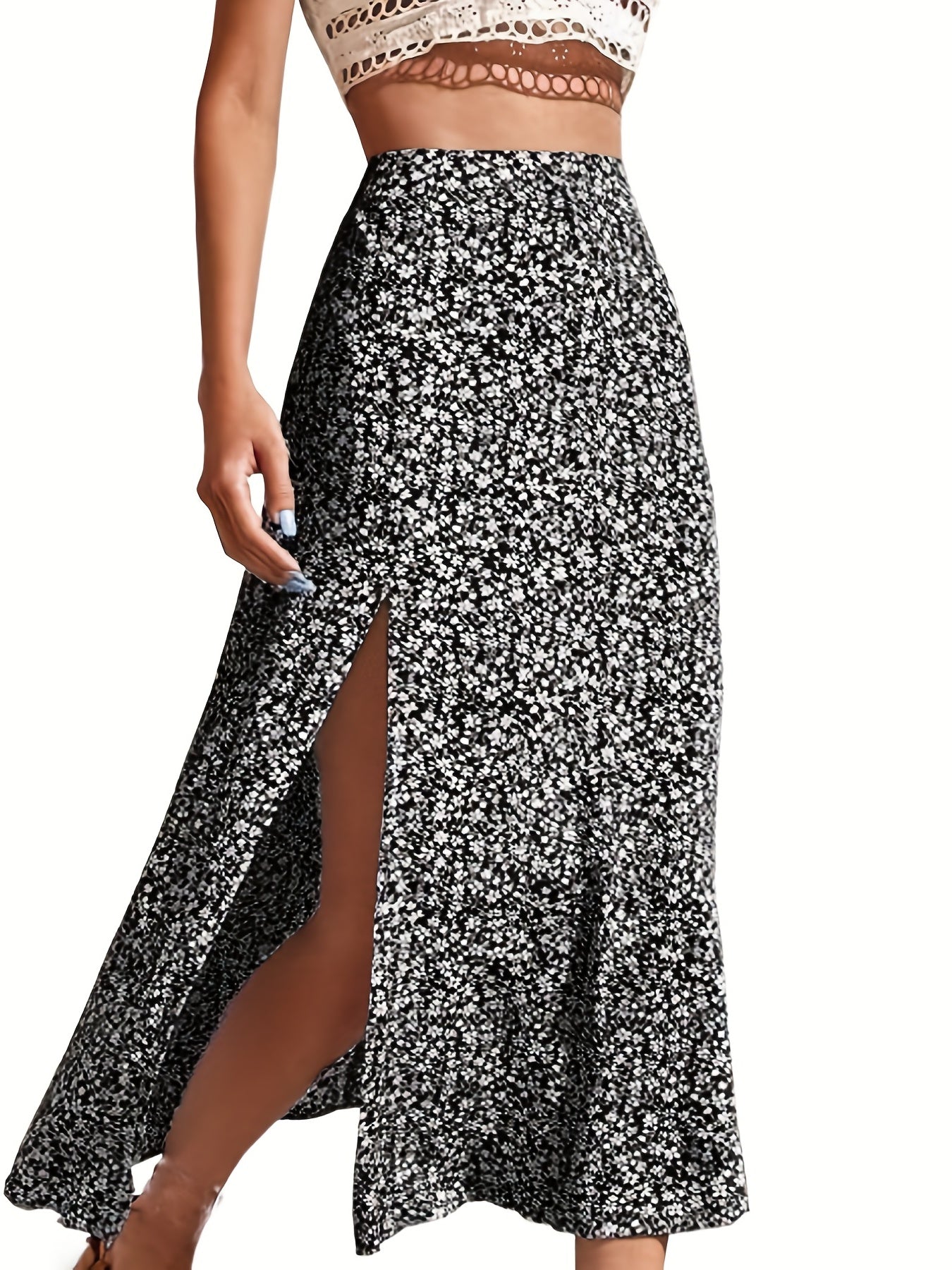 Floral Print Split Skirt for Spring & Summer