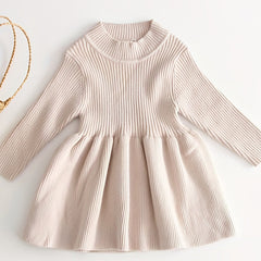Baby Girls Pleated Knitted Sweater Dress Autumn Winter
