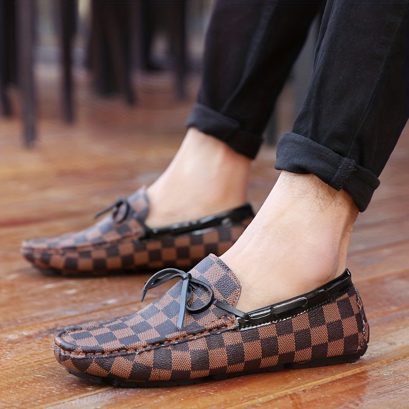 Men's Tassel Bow Tie Slip On Loafers Plaid Shoes