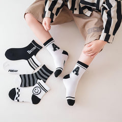5 Pairs Kids Cartoon Printed Ankle Socks, Comfortable Skin-Friendly