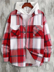 Plaid Button Up Hooded Shirt for Men