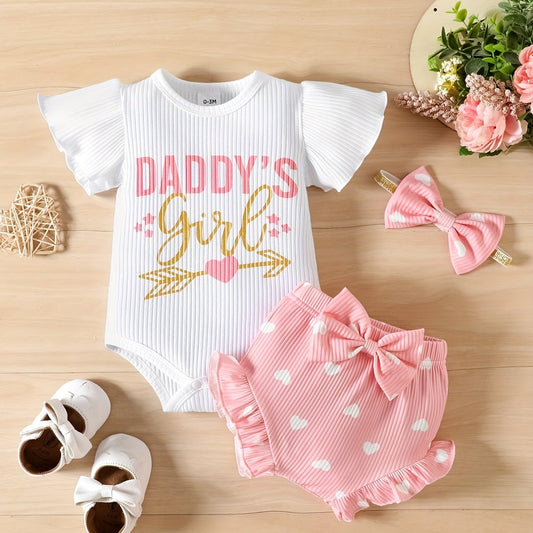 Baby Girl's Cotton Casual Two Pieces Set DADDY'S GIRL Striped Rom