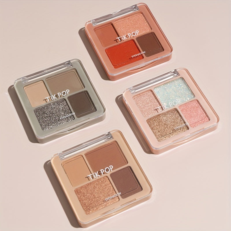 4 Color Geometric Eyeshadow Palette, High Pigmented, Pearly Finish