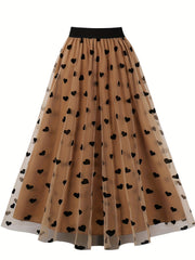 Heart Print Mesh Overlay Skirt for Women