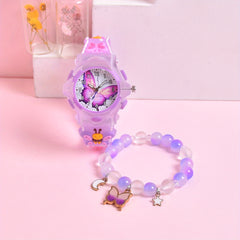 Girls' 3D Butterfly Silicone Strap Watch Set