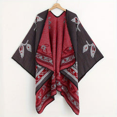 Vintage Leaf Jacquard Shawl Thick Wrap Cape Blanket Scarf Cardigan