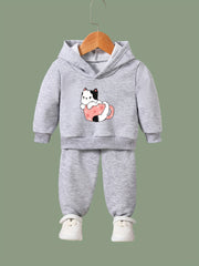 OERYUI Cute Cup Kitty Print Hoodies Pants Set for Girls Boys
