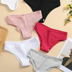 5 Pcs Ribbed Sports Panties Comfy & Breathable Hipster Panties