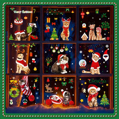 Christmas Window Stickers Set - Gingerbread Man, Santa Claus, Tree, Deer, Cat