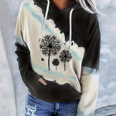 Dandelion Print Kangaroo Pocket Hoodie Long Sleeve Drawstring Hoodie Sweatshirt