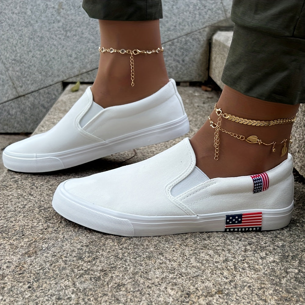 Women's Canvas Flat Shoes Solid Slip On Low Top Shoes Lightweight Walking Shoes