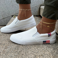 Women's Canvas Flat Shoes Solid Slip On Low Top Shoes Lightweight Walking Shoes