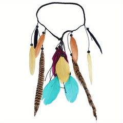 Boho Retro Faux Feather Hair Rope Peacock Feather Headband