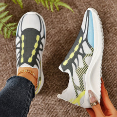 Women's Block Printed Knit Walking Shoes Elastic Slip on Sneakers