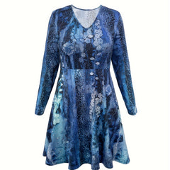 Floral Print Long Sleeve V Neck Mini Dress