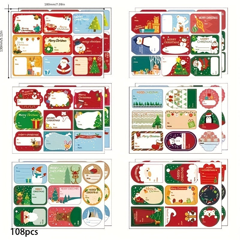 108pcs Xmas Stickers Labels Self Adhesive Christmas Gift Tag