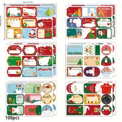 108pcs Xmas Stickers Labels Self Adhesive Christmas Gift Tag