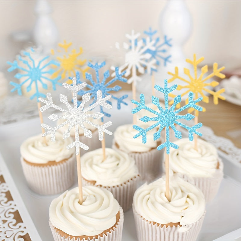 10pcs Snowflake Cake Topper Cupcake Toppers for Christmas Wedding Party Decor