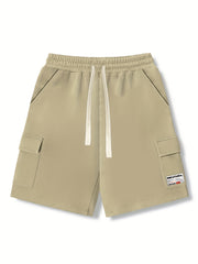 Men's Casual Cargo Shorts Solid Stretch Elastic Waist Drawstring
